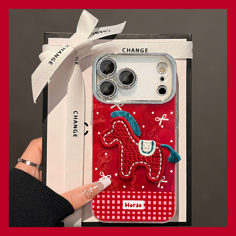 手机壳硅胶2026红色新年马年卡通格纹小马