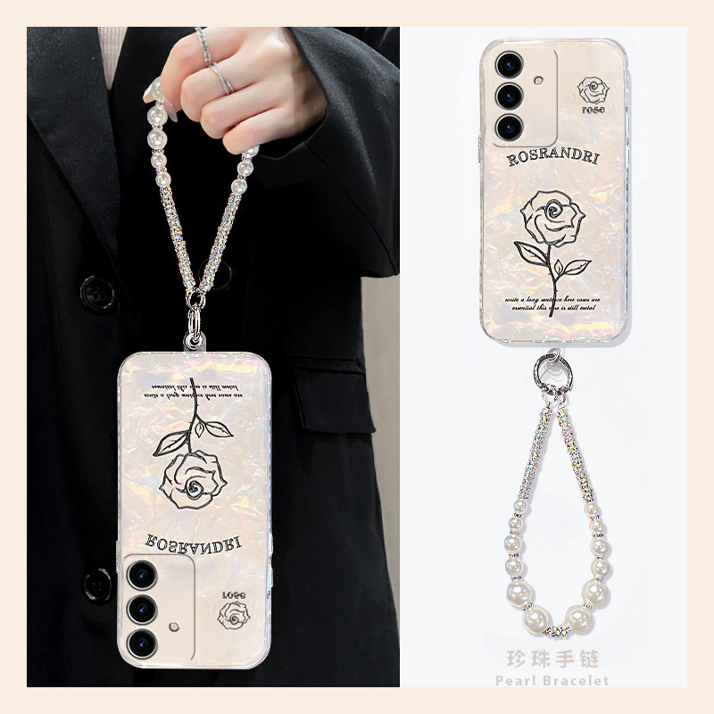 手机壳硅胶贝壳纹ins风玫瑰花花朵带手链
