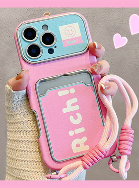 ins风英文卡包适用vivos30手机壳iqooneo10简约z9turbo+纯色s19带s18挂绳z8x插卡neo9卡套8pro仿皮7se十vivo