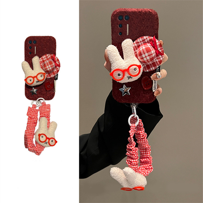 毛绒米菲兔适用坚果r2手机壳pro2秋冬pro3红色绒布带pro2s挂件r1挂链3卡通por立体毛毛冬季新款全包防摔硅胶p