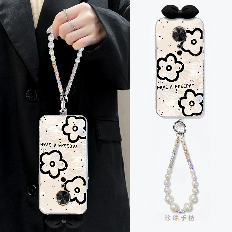 手机壳贝壳纹ins风花朵立体蝴蝶结带手链