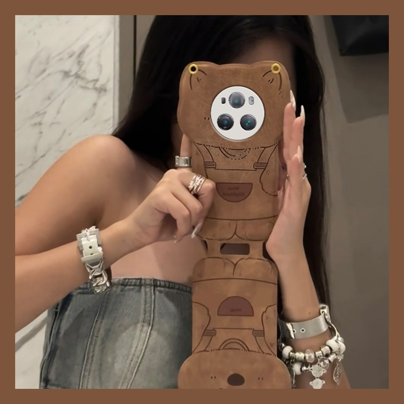 手机壳手提包覆盖皮套棕色轻松熊带斜跨挂绳