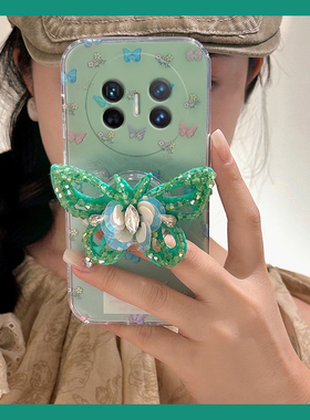 适用华为purax手机壳matex6立体matex5典藏版pocket2水钻3绿色magicvs2蝴蝶p50pocket折叠屏vpurse带支架硬壳