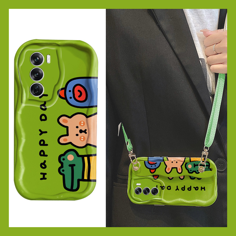手机壳卡通绿色兔子鳄鱼带腕带支架斜跨挂绳