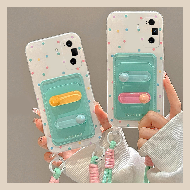手机壳韩系彩色波点立体圆珠卡包带腕带挂绳
