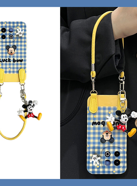 适用vivoiqooz10turbo+手机壳iqooz10turbo+可斜跨vivo蓝色iq00格纹iqz十vivi卡通vovo立体米奇带挂坠背带女