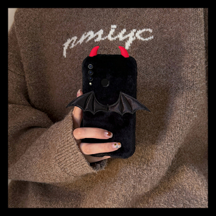 毛绒恶魔翅膀适用vivoy3手机壳z5x秋冬y9s立体y7s毛茸茸y5s卡通u3x可爱z6冬天z3i毛毛z1i保暖u3暖手z5女vivo