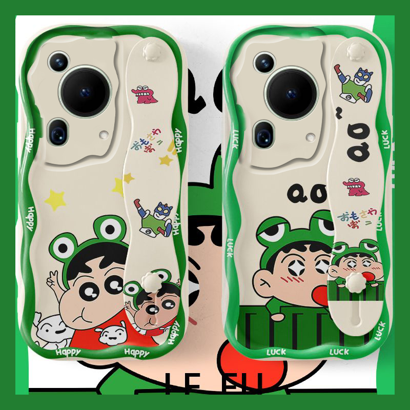手机壳硅胶卡通动漫青蛙蜡笔小新带腕带支架