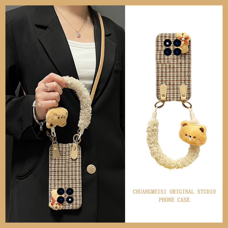 适用小米红米note13turbo手机壳note12千鸟格kt猫11pro+可斜挎10por毛绒9绒布redmi挂绳note秋冬十7冬季tpro