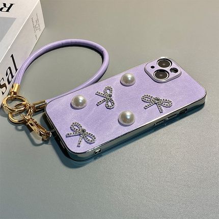 ins风珍珠蝴蝶结适用opporeno15手机壳reno14pro立体reon13水钻12钻石11带10por+挂绳9牛仔纹8女7se套6十oppo