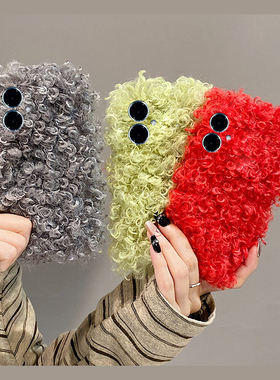 红色毛绒适用vivoy500手机壳y50m简约y300pro+纯色y200gt秋冬y100i卷毛y77e毛茸茸y93s冬天y85毛毛y50十vivo