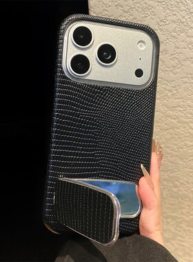 ins风镜面支架适用小米红米note15pro+手机壳noto14s黑色13r蜥蜴纹12turbo夏天turbo4镜子11t仿皮3十redmi女p