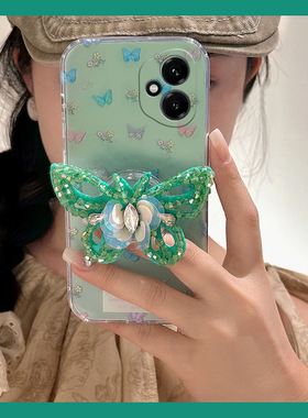 适用华为荣耀400手机壳200立体100pro+水钻90gt绿色80se蝴蝶x70i带x60gt支架x50i韩系x40i十honor小清新硅胶p