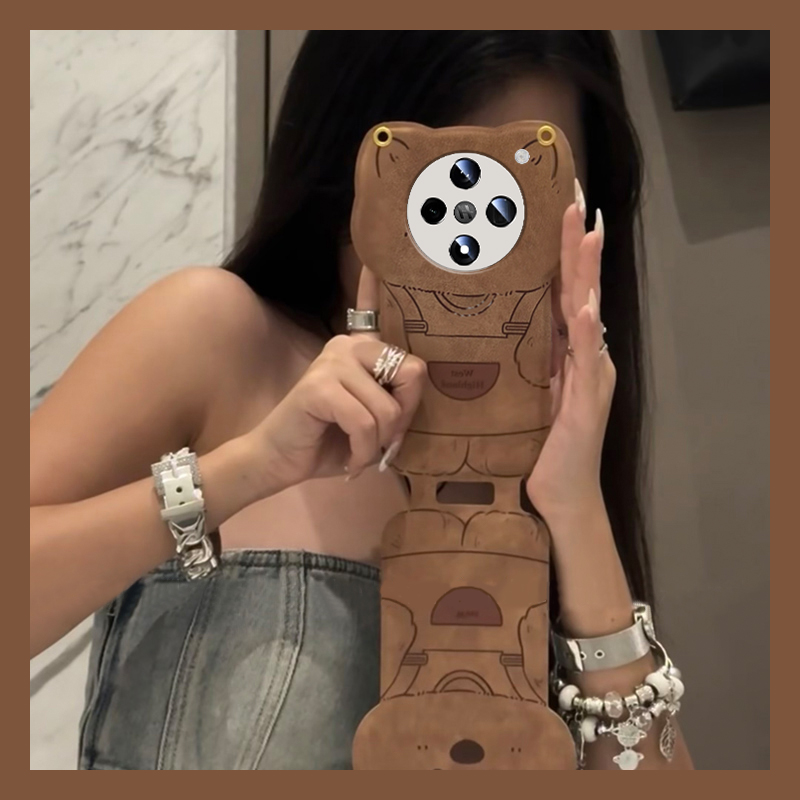 手机壳手提包覆盖皮套棕色轻松熊带斜跨挂绳