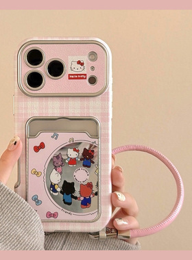 卡通格纹kt猫适用vivos30手机壳iqooneo10插卡z9turbo+卡包s19带s18挂绳z8x可爱neo9凯蒂猫8pro仿皮7se十vivo