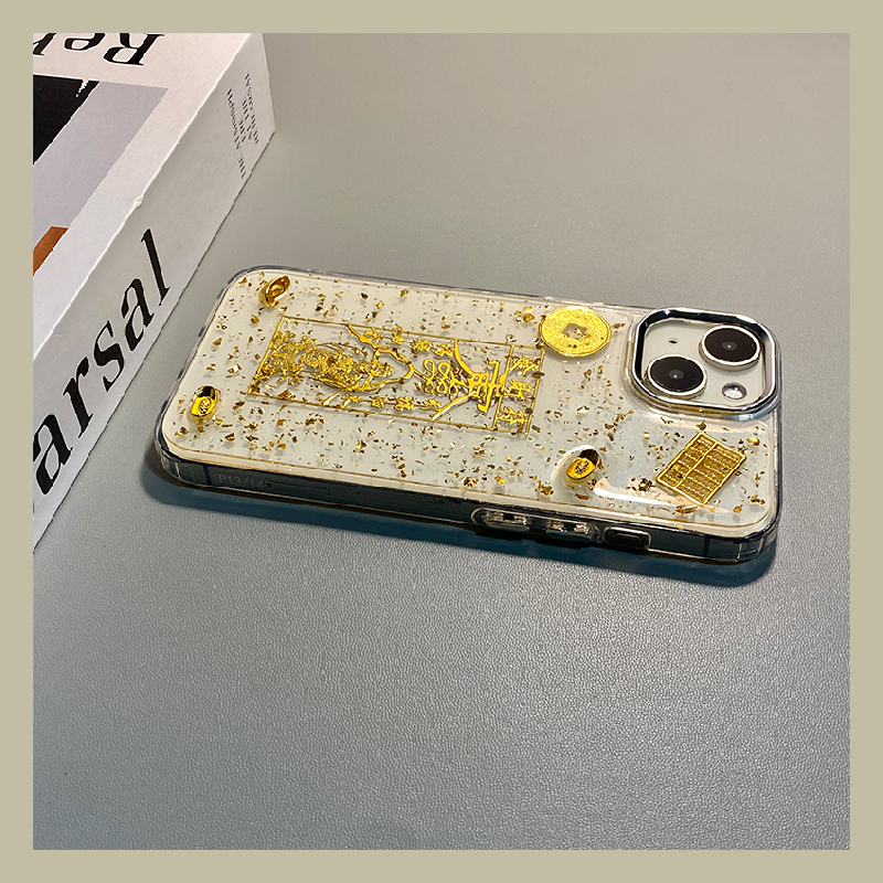 手机壳滴胶金箔金色2026马年发财符铜钱元宝