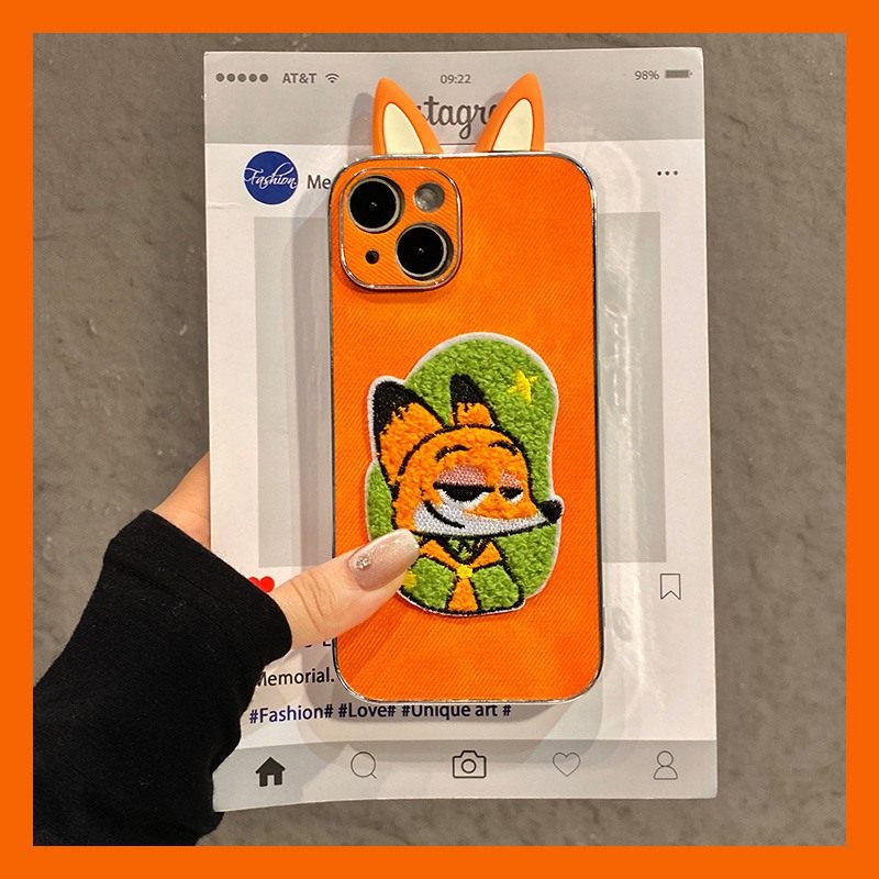 手机壳疯狂动物城刺绣尼克带耳朵