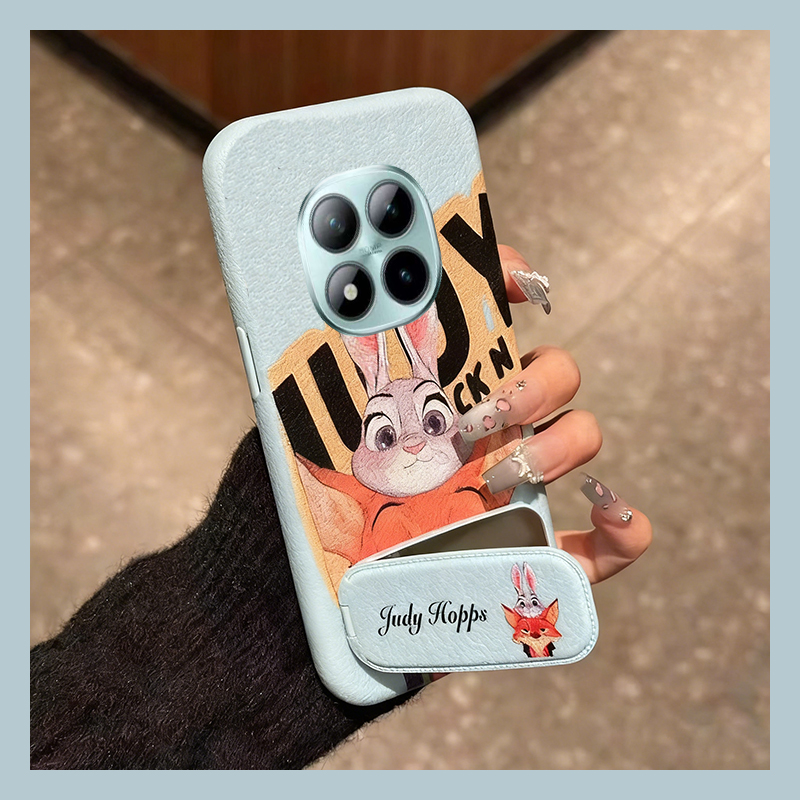 手机壳仿皮皮纹卡通情侣朱迪尼克带镜子支架