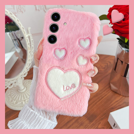 适用三星s23ultra手机壳s24plus韩系s21刺绣s10+英文s22爱心s20秋冬note10毛绒款s9适合s23fe冬天s8十noto20