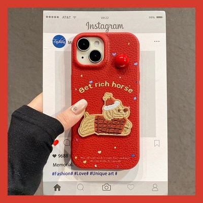 手机壳红色2026马年M豆卡通小狗