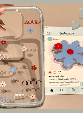 ins风适用vivoy200手机壳y200i立体y100带y100t旋转y78+花朵y77e支架y76s蓝色y30小花y20趣味y35硅胶十vivo女