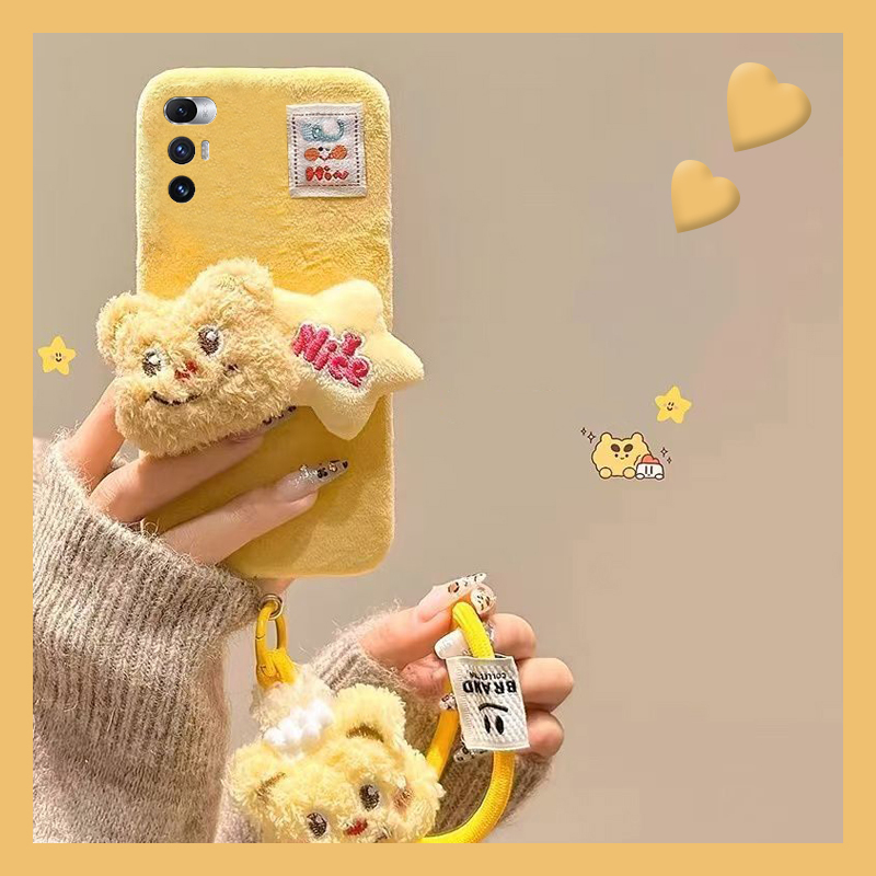 适用小米mixfold手机壳mixflod2折叠屏mixfold3黄油小熊秋冬季毛绒绒毛毛星星折叠挂件立体冬天新款塑料硬壳
