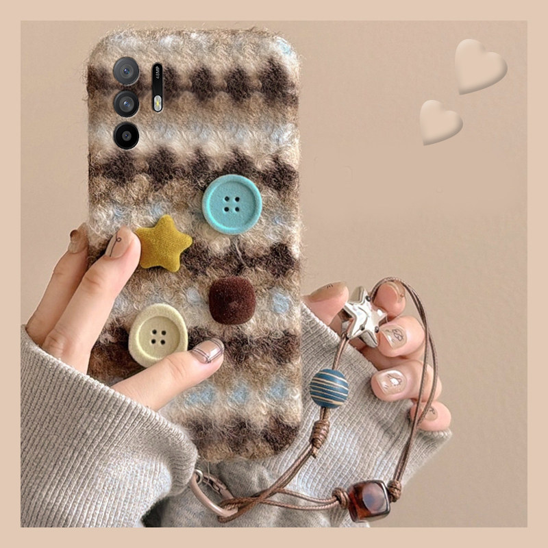 适用oppoa97手机壳a3pro星星纽扣a96秋冬季a1毛绒绒a93s毛毛a55条纹a57/a56立体a72手链a58x冬天a6女a2x/oppo
