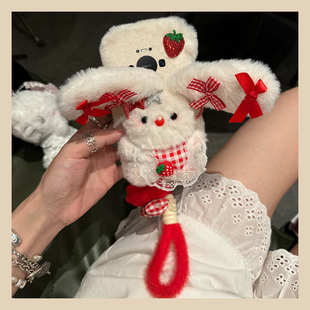 草莓蝴蝶结兔子适用华为mate80promax手机壳mete80gts秋冬70air毛绒60rs非凡大师50e长耳朵40pro 带十挂绳女p