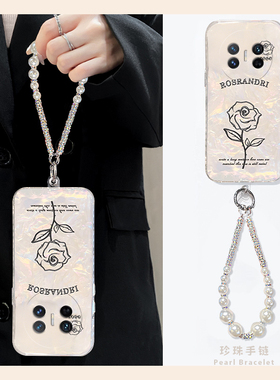 适用华为purax手机壳matex6高级感matex5典藏版pocket2黑色v5玫瑰花magicv2花朵p50pocket折叠屏vpurse带挂绳