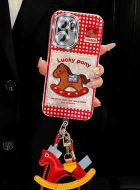 卡通格子木马适用oppo一加ace6手机壳1+15新年13t红色ace5pro小马12带11挂件ace3por挂绳2v马年3v十oneplus女