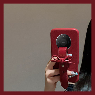 立体蝴蝶结腕带适用华为mate80promax手机壳mete80gts新年70air马年60pro 红色50e简约40仿皮30e皮纹十honor