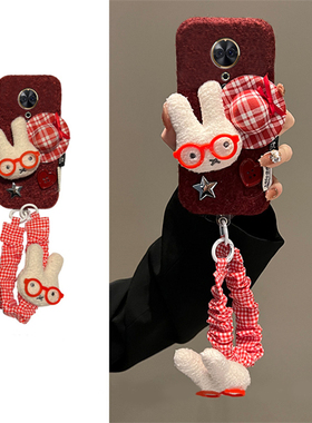 毛绒米菲兔适用美图t9手机壳t8秋冬红色t8s绒布带挂件挂链卡通立体冬天毛毛冬季新款超火保护套全包防摔硅胶