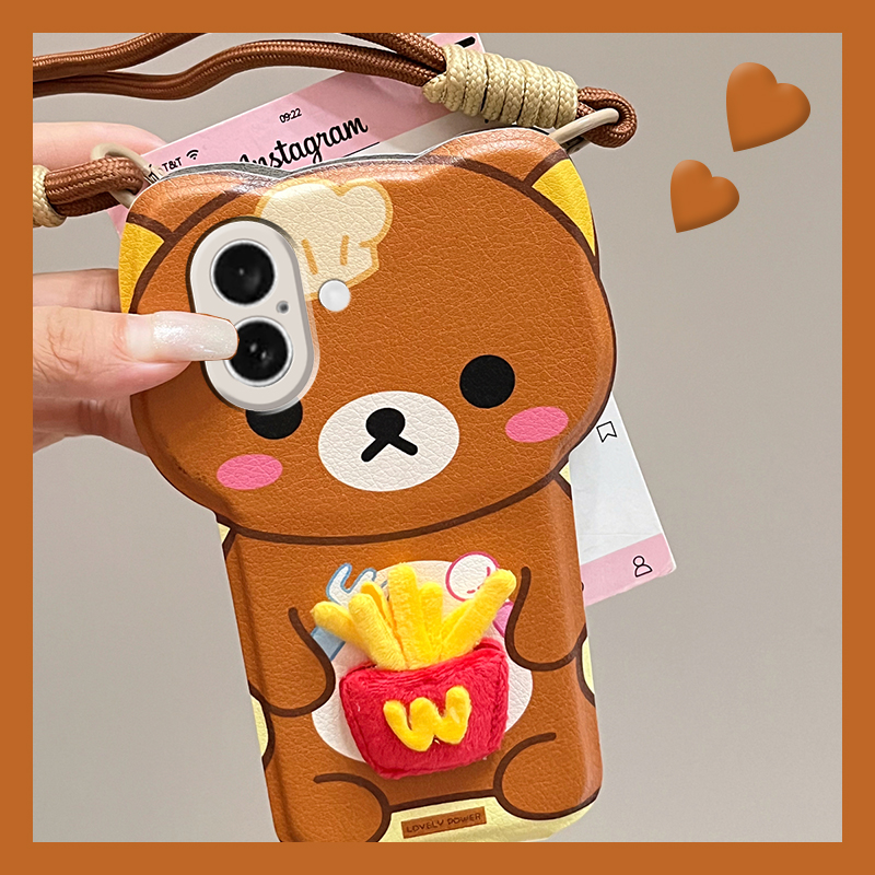 手机壳皮纹手提包覆盖皮套立体薯条轻松熊