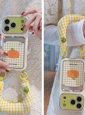 ins风格子南瓜卡包适用华为pura80手机壳pure80pro+绿色p70小清新p60带p60por腕带挂绳十huawei仿皮皮纹硅胶p