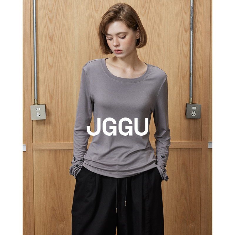 晶咕黑标JGGU璀璨匠心女夏重磅匠心设计感极简莫代尔长袖打底T恤