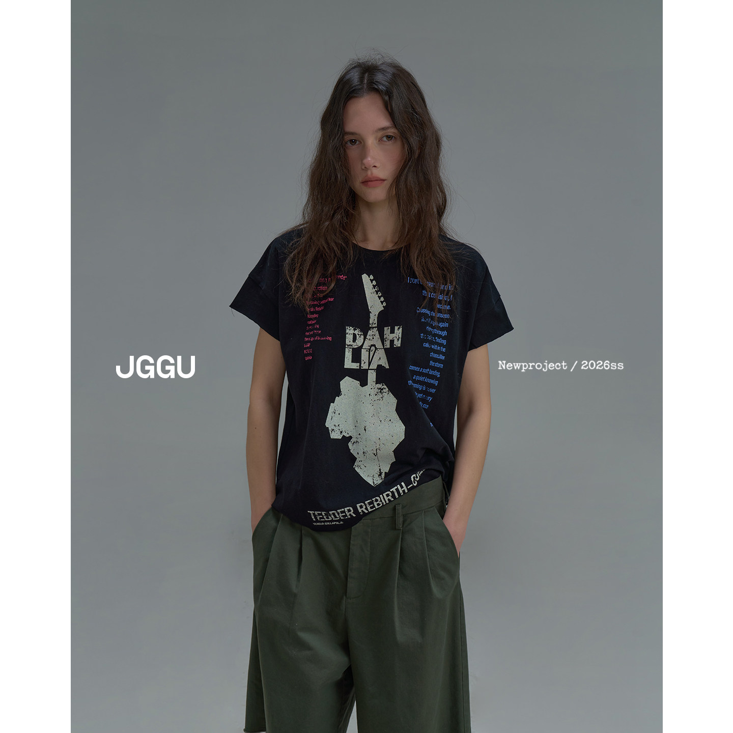 晶咕黑标JGGU 【吉他T】美式复古吉他撞色印花短袖卷毛边显瘦T恤