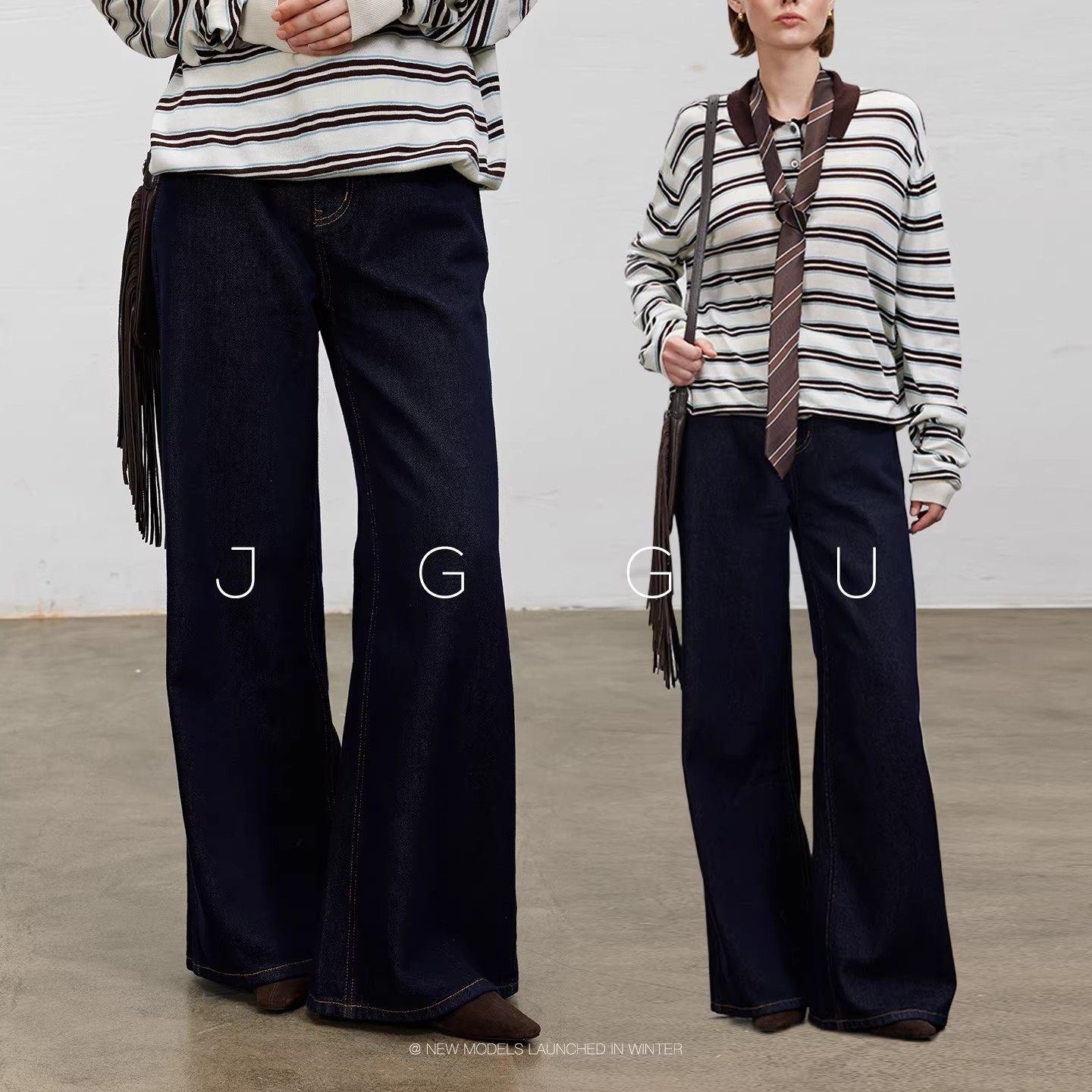 晶咕黑标JGGU双腰带复古水洗原色宽松阔腿牛仔裤女秋冬显瘦裤子,女装/女士精品,时尚套装,淘宝优惠券,粉丝福利购,淘宝优惠卷