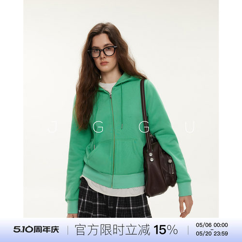 晶咕黑标JGGU【轻启冬日】合身版休闲运动拉链卫衣外套女秋冬上衣
