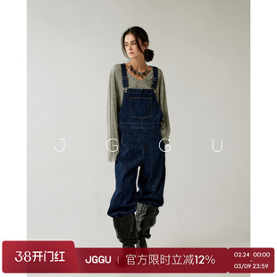 晶咕黑标JGGU【秋野旅行家】元气少女感百搭减龄牛仔背带裤子女秋