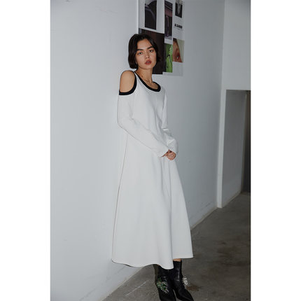 晶咕黑标JGGU 白色长袖连衣裙春装女2025年新款小众设计感气质裙