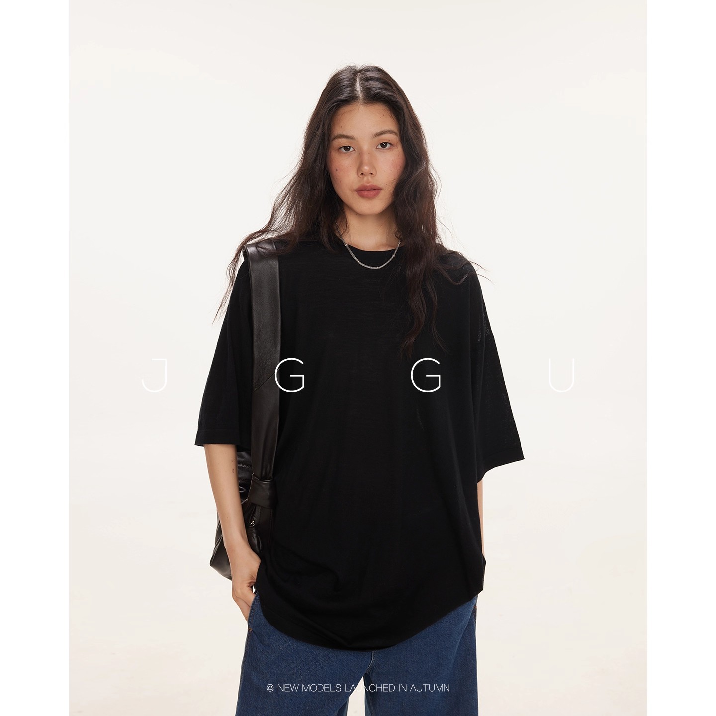 晶咕黑标JGGU【亲肤独白】 100绵羊毛松弛圆领短袖T恤女秋季上衣