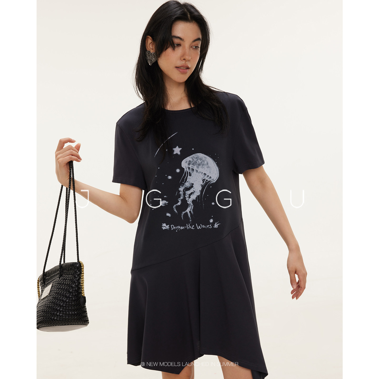 晶咕黑标JGGU【深海轻吟】复古设计感宽松不规则海洋感印花连衣裙,女装/女士精品,连衣裙,淘宝优惠券,粉丝福利购,淘宝优惠卷