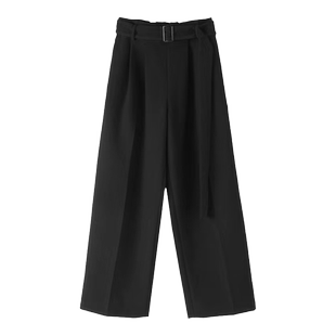 晶咕黑标JGGU高克重千鸟格纹面料黑色阔腿西装裤高腰高级感长裤