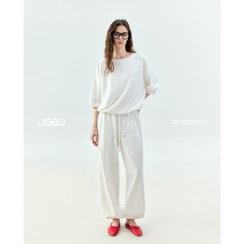 晶咕黑标JGGU【懒人套装】七分袖圆领卫衣+运动束脚裤休闲两件套