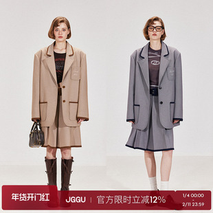 晶咕黑标JGGU【书香海岸线】MIU系学院感色织肌理感西装半裙套装