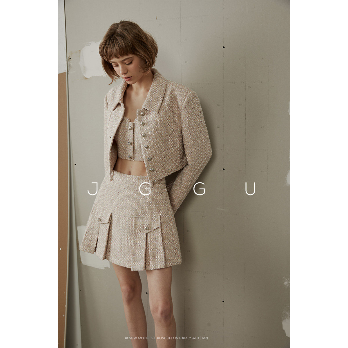 晶咕黑标JGGU法式小香风编织粗纹理外套高温压褶工艺百褶裙女套装,女装/女士精品,时尚套装,淘宝优惠券,粉丝福利购,淘宝优惠卷