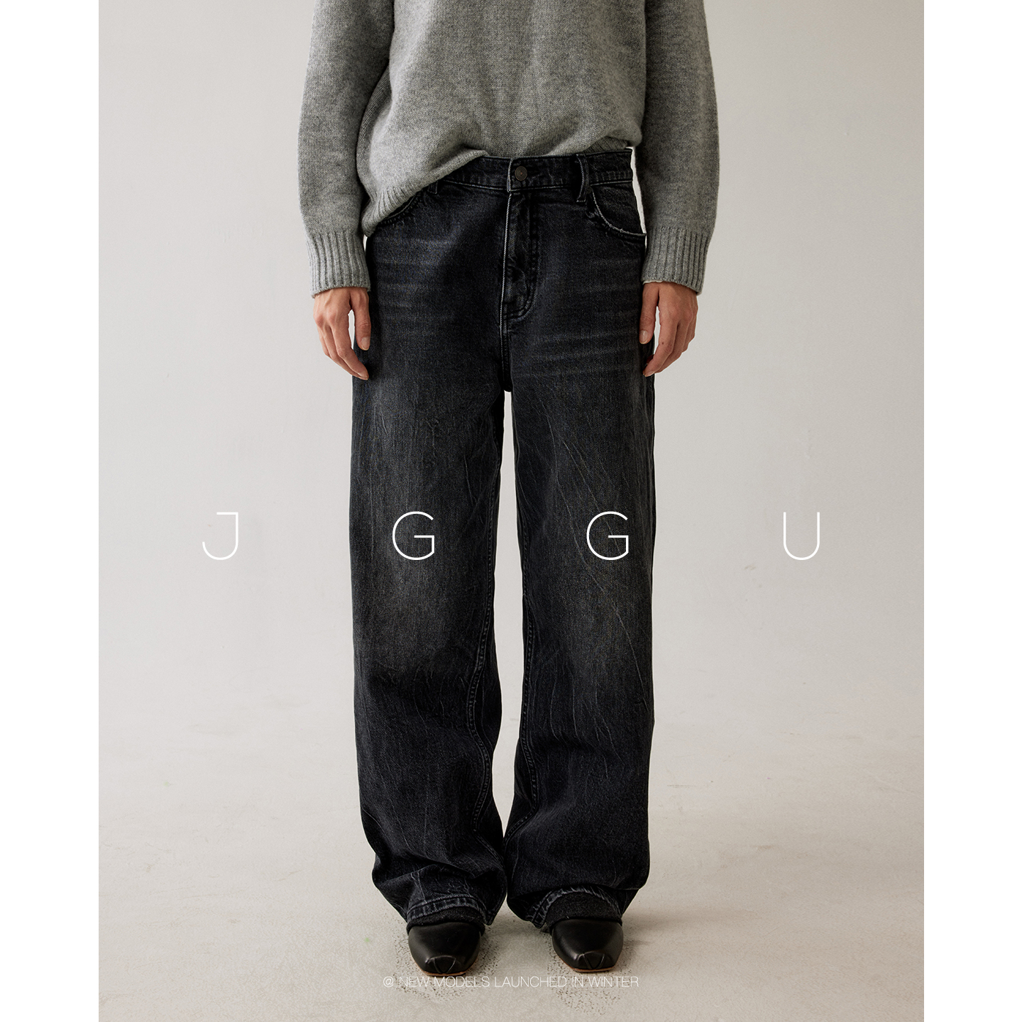 晶咕黑标JGGU 【溯蓝旧迹】复古水洗做旧气质显瘦遮肉烟管牛仔裤