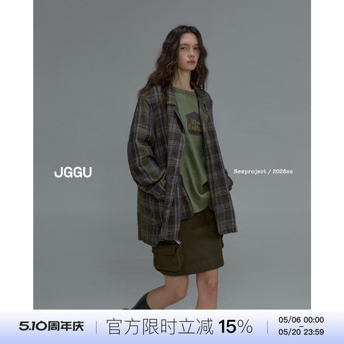 晶咕黑标JGGU【橡树与榛子】时尚复古亚麻格纹经典百搭西装外套