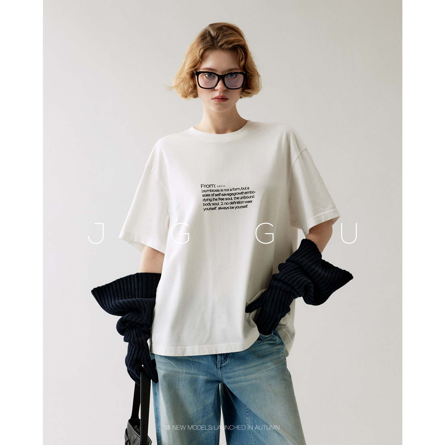 晶咕黑标JGGU【黑咖啡】经典款100棉字母印花短袖T恤女秋冬内搭