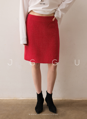 晶咕黑标JGGU【浪漫波尔卡】撞色波点立体包臀时髦气质A字半身裙